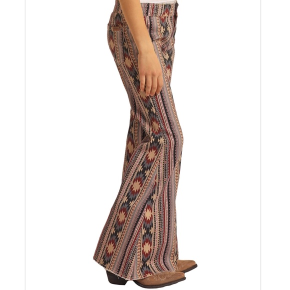 Rock & Roll Extra Stretch Aztec Print Bell Bottoms Size 31 x 34 - Picture 2 of 11